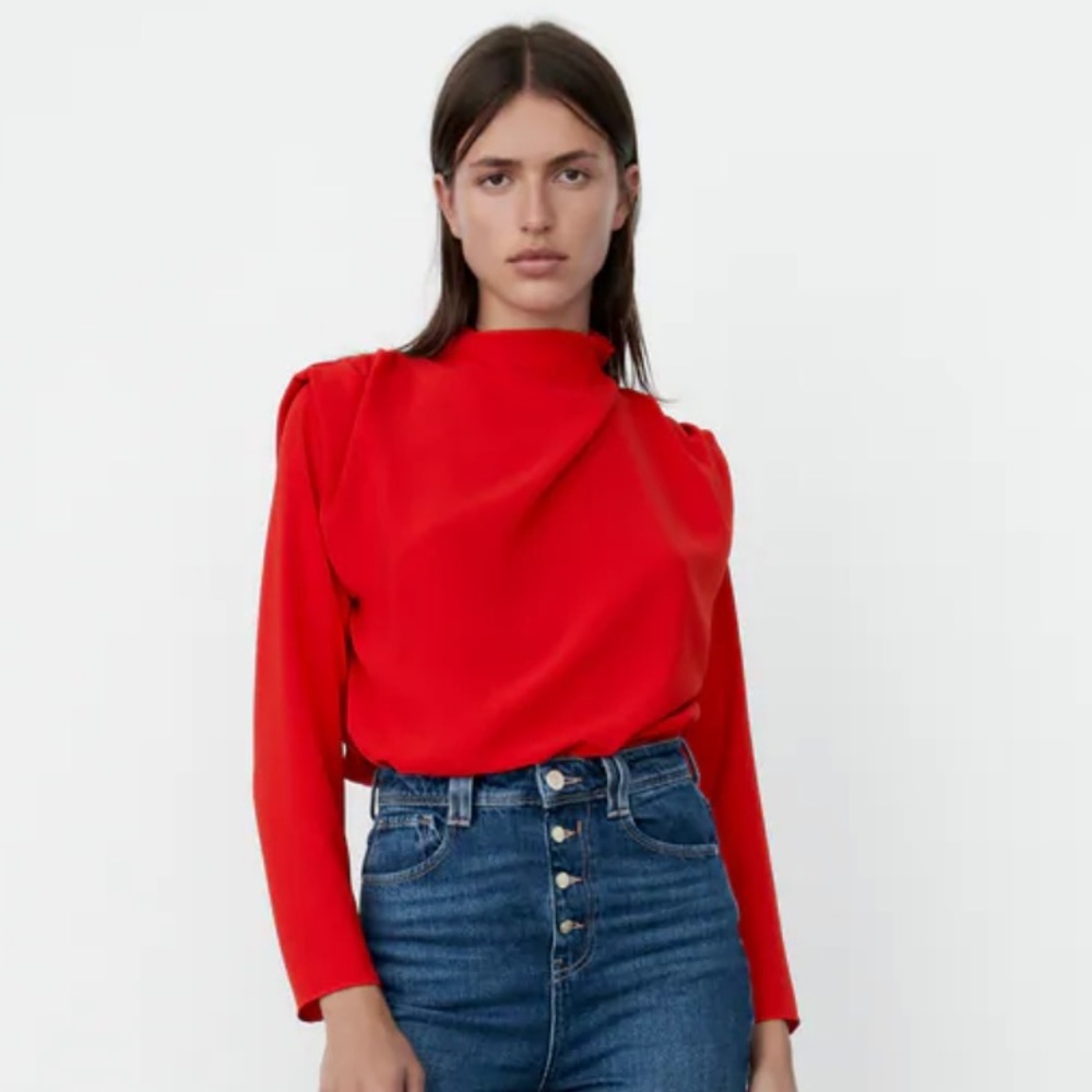 Zara red draped blouse